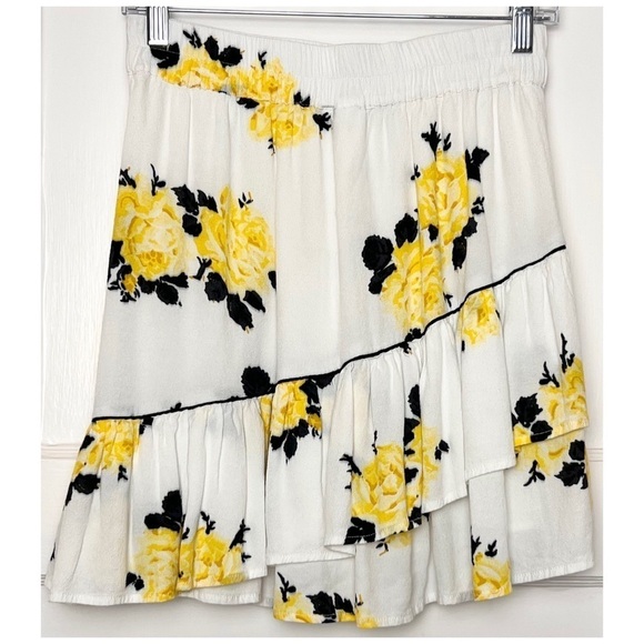 GANNI 90s Rose Floral Print Crepe High Waist Asymmetric Ruffle Tier Mini Skirt S - Picture 5 of 8